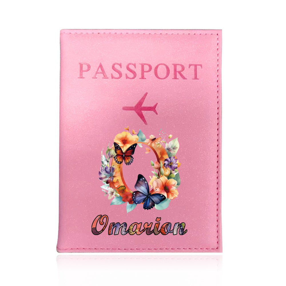 Customized Name Initial Pu Leather Passport Holder Cover Personalized Custom Ultra Slim Wallet Organizer Passport Protector Covers Personal Tailor Waterproof Card Case Storage Cases for Men Women Travel Accessories