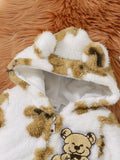 Baby's Bear Embroidery Warm Hooded Casual Long Sleeve Romper, Toddler &amp; Infant Boy's Bodysuit For Fall Winter Outdoor Wear