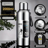 Botella de agua térmica de acero inoxidable: gran capacidad, a prueba de fugas y portátil para actividades al aire libre, deportes y viajes. Sin BPA.