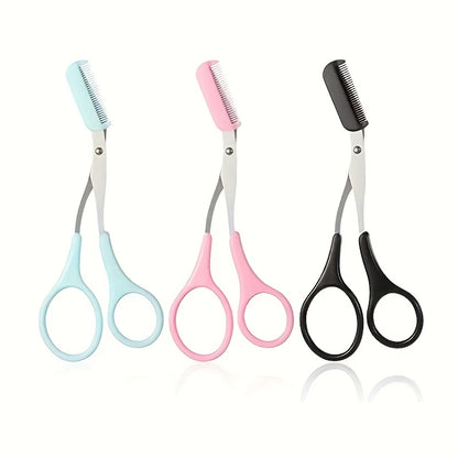 Tijera recortadora de cejas con peine para mujer y hombre, herramienta de maquillaje de acero inoxidable para depilación y modelado de cejas.