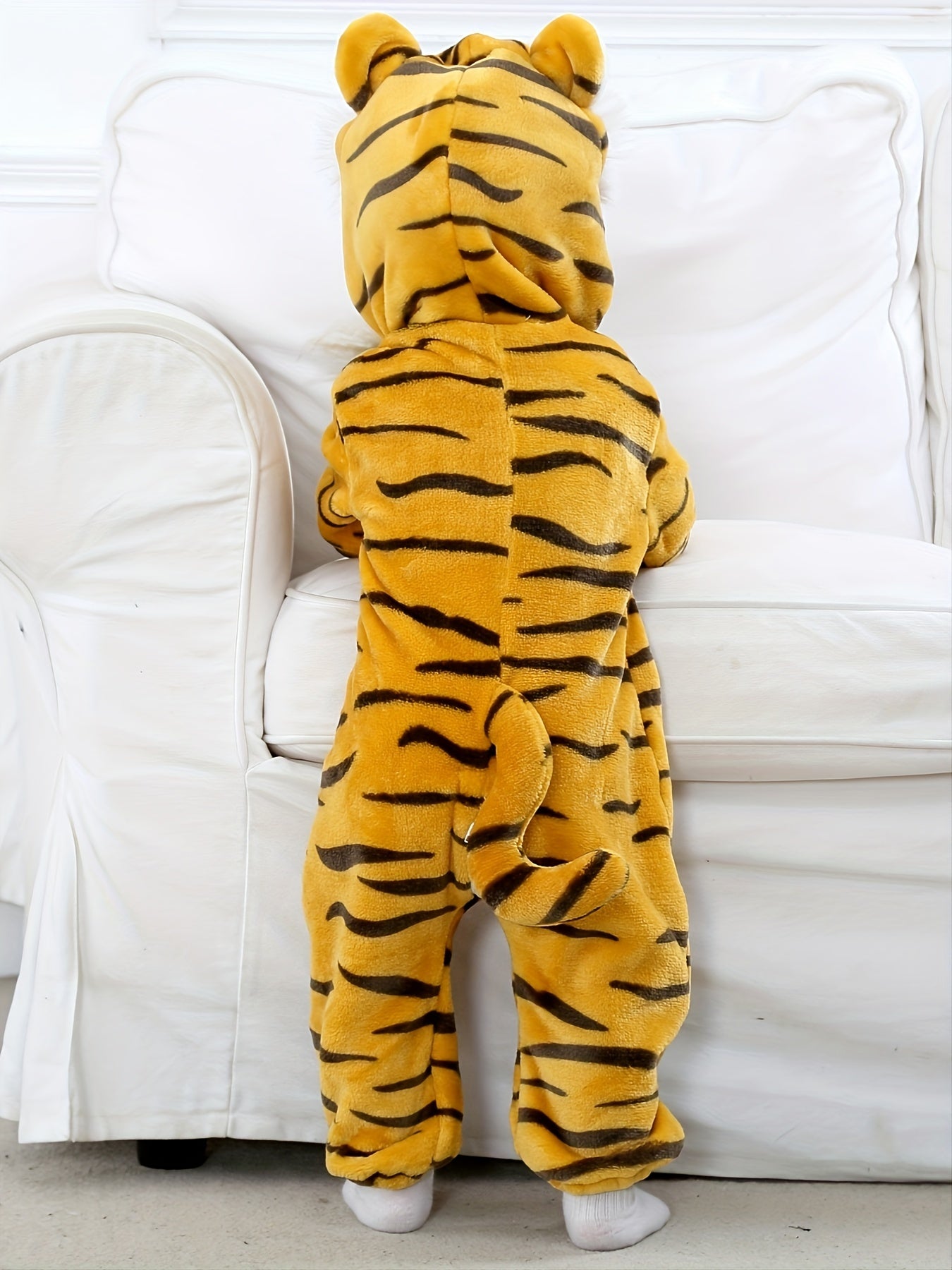 Lindo disfraz de tigre bebé para Halloween: mono unisex con capucha para cosplay y calidez.