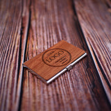 Custom Engraved Men's Business Card Holder - Vintage Style, Large Capacity, Solid Wood Grain Design in Deep Brown