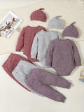 3-Piece Baby Girl's Solid Color Stylish Comfy Set - Long Sleeve Onesie, Soft Pants & Cozy Knot Hat - Spring/Fall Casual Outfit, Outdoor Cloth