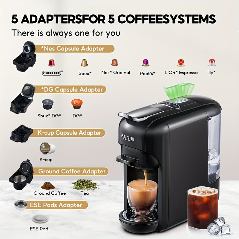 Cafetera de cápsulas 5 en 1 CAFELFFE, control de temperatura (frío/caliente), calefacción, compatible con Dolce Gusto, K-CUP, cápsulas de café y café molido, cafetera automática para la cocina del hogar, gran regalo para Halloween y Navidad.