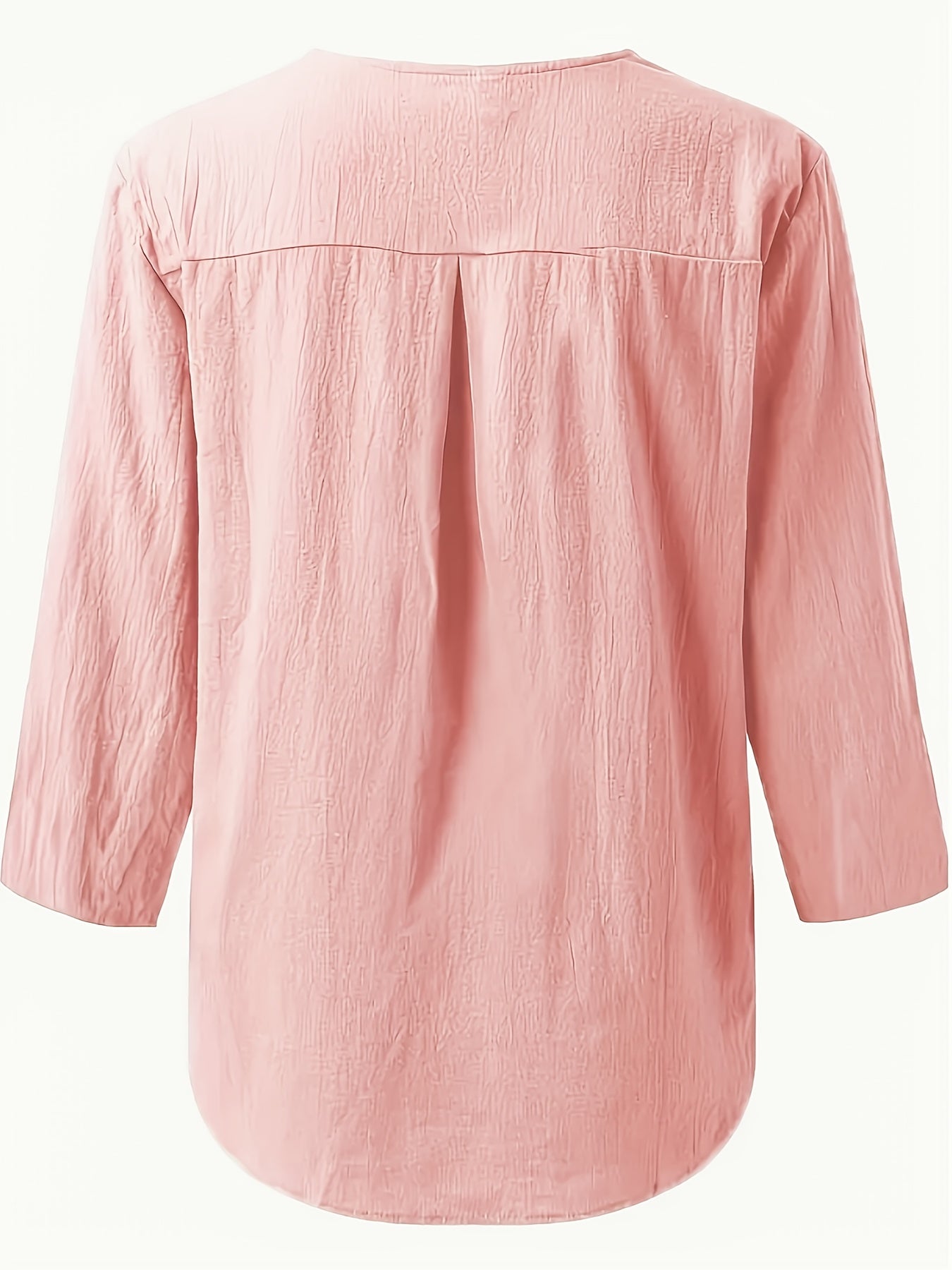 V-Neck Button-Up Top - Loose Fit Solid Color Pullover, Fashionable Casual V-Neck Shirt for Women, Relaxed Fit, Non-Stretch Cotton Linen Blouse