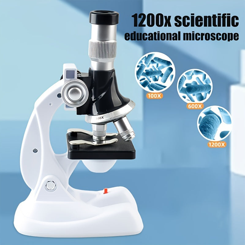 High-Definition Educational Microscope for Youngsters - 1200x Magnification, Triple Zoom Levels (100x/600x/1200x), Includes Slides &amp; Accessories, Perfect for Science Exploration &amp; Early Learning