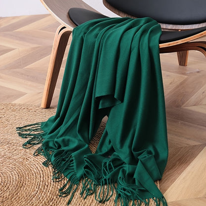 Solid Color Tassel Scarf,Soft Warm Cashmere Feeling Shawl, Mature Style Coldproof Versatile Inelastic Scarf for Women Men Large Block Head Wraps Breathable Scarves for Women tassel sun protection rectangular scarf, seasons wa