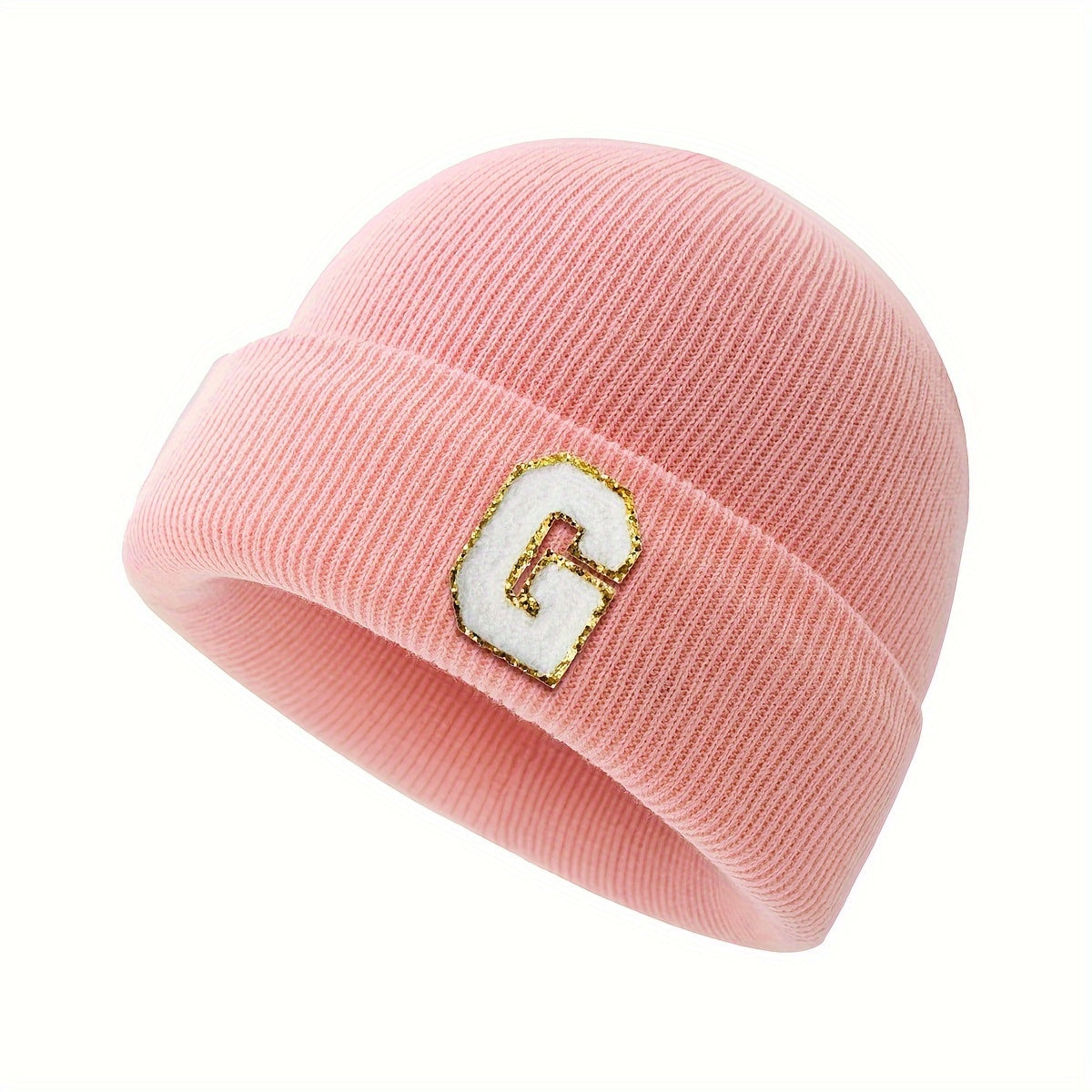 1pc Children's Knitted Hat with 26 Alphabet Letters, Pink Acrylic Stretchable Cap for Toddlers, Hand Washable, Breathable, Daily & Casual Wear, Perfect for Birthday Occasion