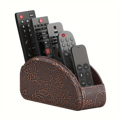 1pc PU Leather TV Remote Control Holder - 5-Compartment Desktop Storage Organizer for TV Controllers, Makeup Brushes, Stationery, Eyeglasses, and Mini Items - Stylish and Functional Storage Solution for Home, Bedroom, and Liv