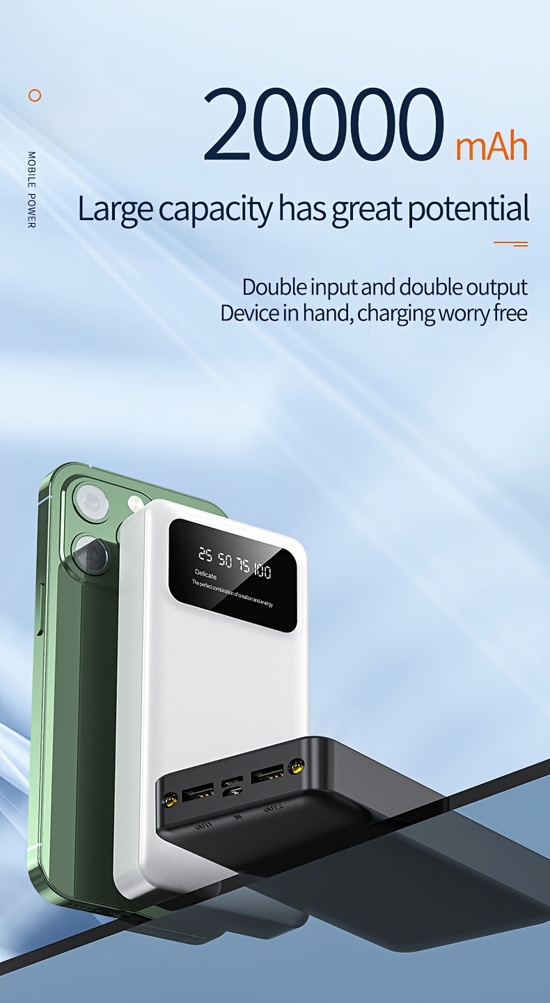 10000/20000MAh High-capacity Portable Power Bank, 5V2.1A Portable USB Charger, Compatible With Android/iPhone Devices
(2xUSB Output, Type-c, Micro), With LED And Digital Display, Safe And Stable Polymer Lithium Battery.