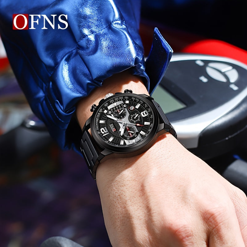 Reloj de moda popular OFNS para hombre, cronógrafo, resistente al agua hasta 50 metros, con calendario y luz nocturna, regalo para las fiestas.