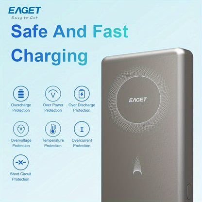 EAGET Magnetic Portable Charger, 10000mAh 22.5W PD Fast Charging, USB-C Power Bank Compatible With IPhone 15/14/13/12 Pro/Mini/Pro Max, For AirPods (Black)