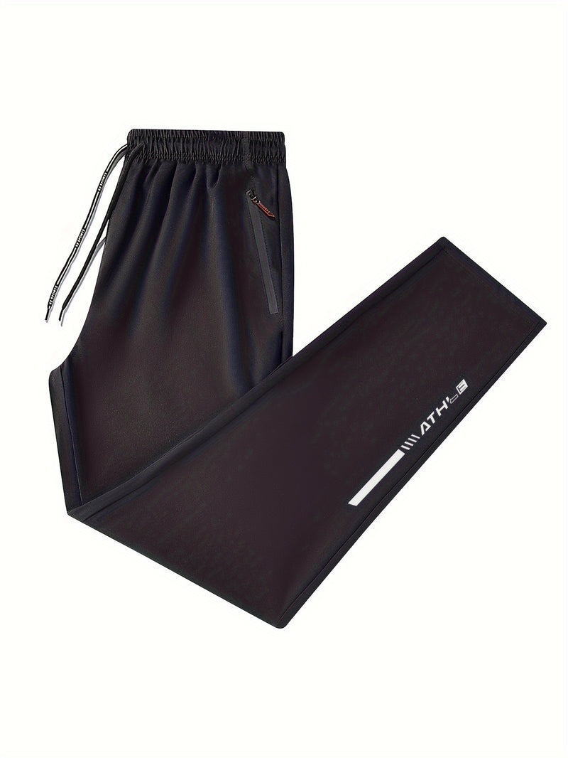 Men's Alphabet Print Activewear Sports Pants, Drawstring Quick Dry Athletic Trousers, Athletic Joggers For Men Summer Autumn Gym Fitness Workout