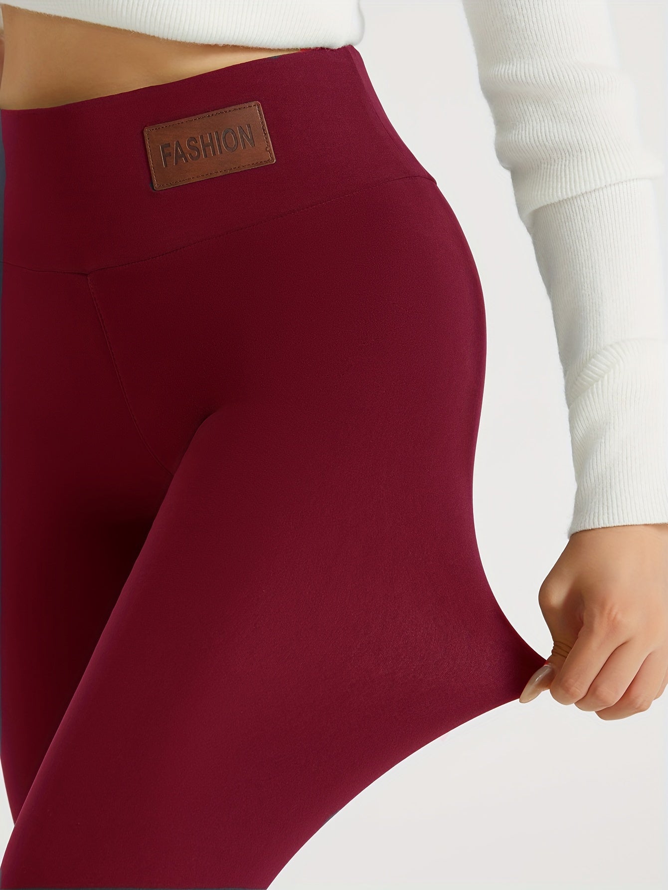 Women's Plush-Lined High Waist Leggings, Elastic And Comfortable, Casual Style Warm Pants For Winter, For Thermal Wear