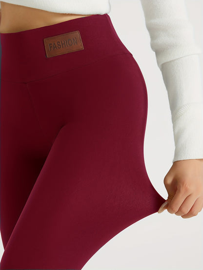 Women's Plush-Lined High Waist Leggings, Elastic And Comfortable, Casual Style Warm Pants For Winter, For Thermal Wear