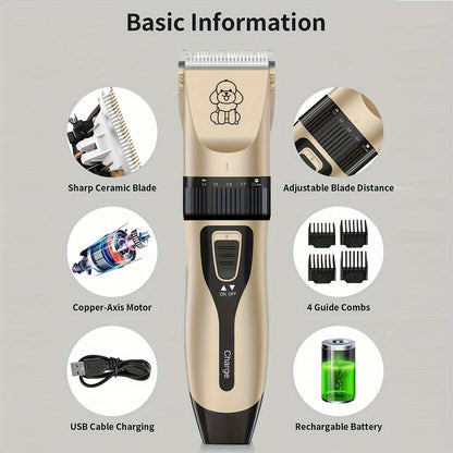 1pc Rechargeable Low-noise Electric Cordless Pet Clipper, Used For Grooming Dog And Cat Hair, Dog Hair Clipper Kit, Suitable For Various Sizes And Lengths Of Pet Hair, Pet Hair Trimmer, Suitable For Cats, Dogs, And Human Hair