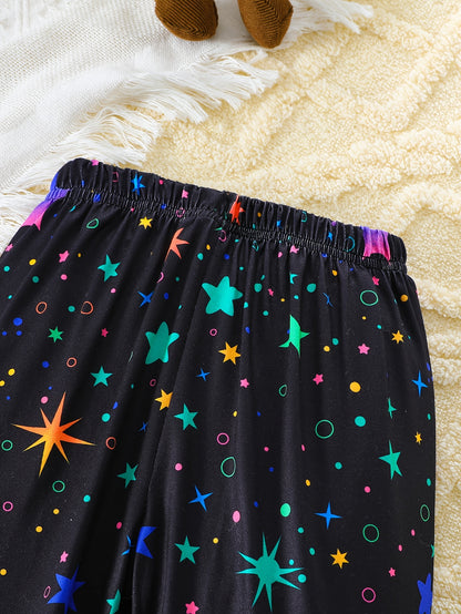 Little Girl 2pcs Set with Unicorn Long Sleeve Top and Star-printed Pants Set for Autumn and Winter, Casual and Cute Style, Home Wear Set