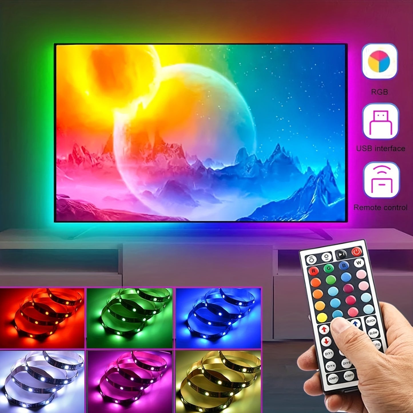 Tira de luces LED con control inalámbrico, iluminación RGB remota por infrarrojos, decoración para sala de estar, lámpara flexible, cadena decorativa