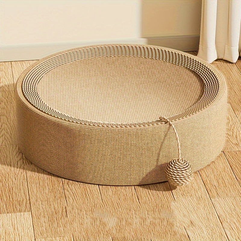 1pc Durable Sisal Cat Scratcher Lounge Sofa - Round Scratching Board with Comfortable Cat Bed, All-Season Pet Scratch Pad for Cats