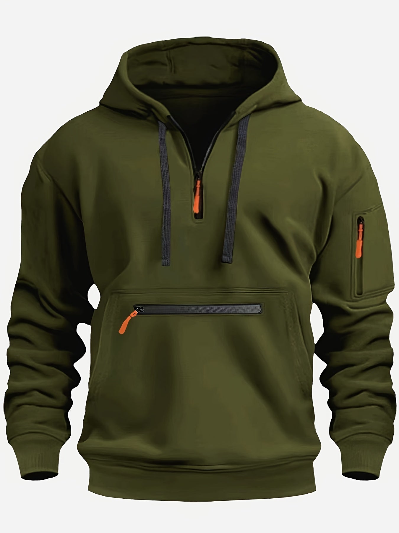 Sudadera de manga larga con capucha y media cremallera para hombre, estilo casual, con bolsillo con cremallera, ideal para invierno y otoño.
