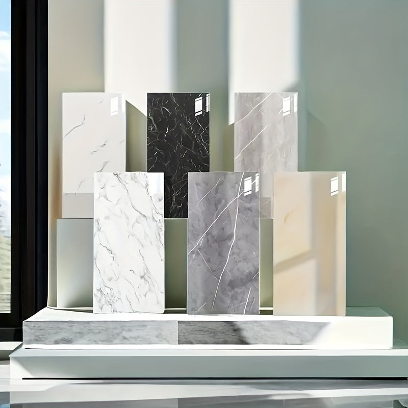 Paquete de 16 pegatinas de vinilo para pared con diseño de mármol contemporáneo, autoadhesivas y brillantes, resistentes al agua y al aceite, ideales para decorar salas de estar, dormitorios, cocinas, baños y salones.