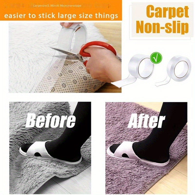 Strong Transparent Nano Tape - Washable, Reusable Double-Sided Adhesive for Furniture, 1/3/5m Rolls, Rubber Material, Universal Hook Tape