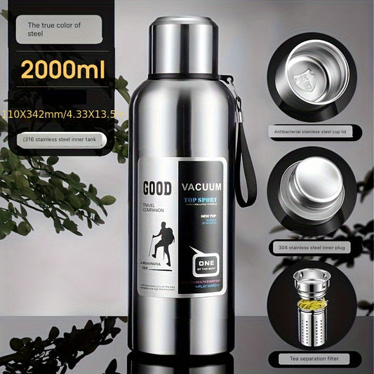 Botella de agua térmica de acero inoxidable de gran capacidad (316 L), a prueba de fugas y portátil, con tapa y filtro. Perfecta para deportes y actividades al aire libre. Regalo ideal para el Día de la Mujer, San Valentín, Año Nuevo y el Día del Padre.