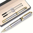 1pc Luxury Personalized Metal Ballpoint Pen Set with 2 Refills and Gift Box - Black & Silver, Engraved Name, Elegant Office and Business Men'S Gift