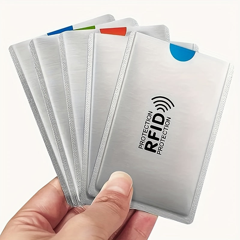 10 protectores de tarjetas RFID: blindaje avanzado, diseño antideslizante seguro, cubiertas de aluminio duraderas con bloqueo NFC para tarjetas de identificación y bancarias, material plástico, suministros de oficina diarios.