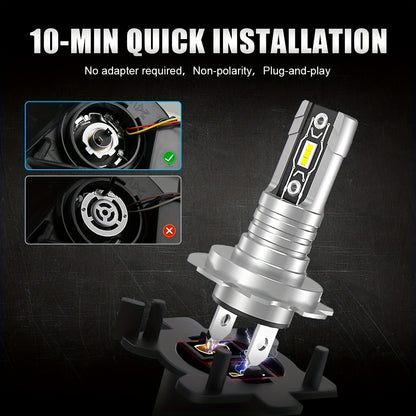 2 bombillas LED H7 para faros delanteros, chips CANbus 5530, 18000 lm, 60 W, 6000 K, blanco superbrillante, para coche, camión y motocicleta.