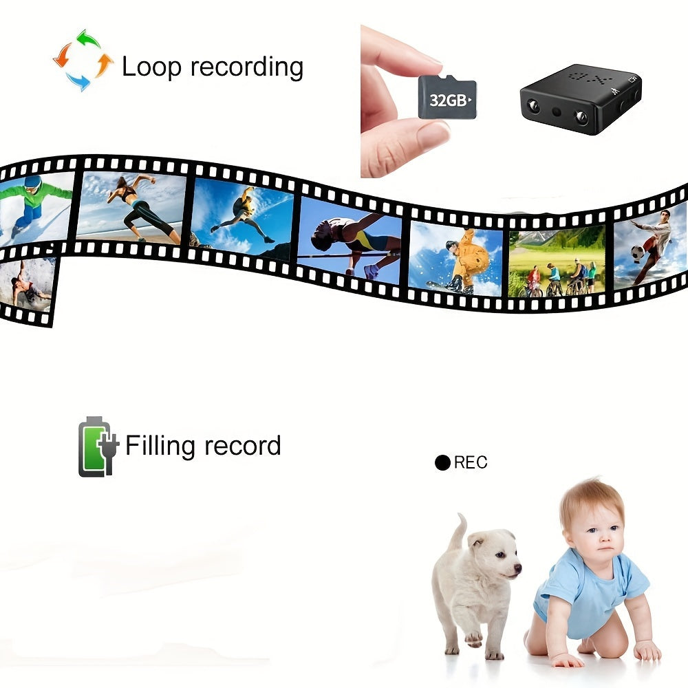 1pc Mini Camera, Full HD Mini Camera, Security Protection Night Vision Cam, Motion Detection Security Camcorders, Built-in Battery Camera, Micro Camcorder, SD Card Loop Recording