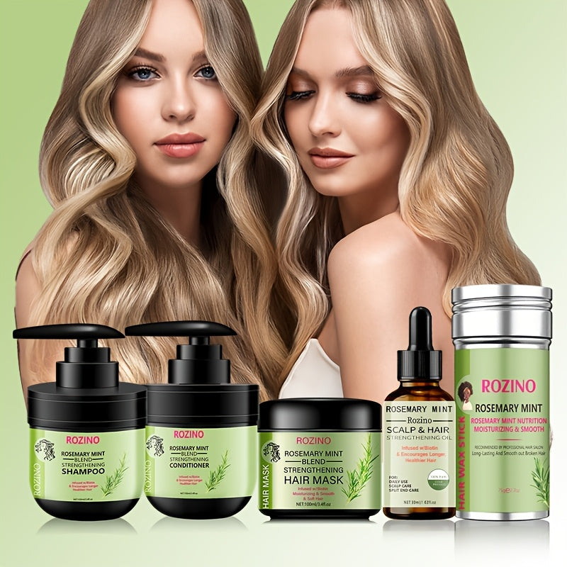ROZINO Rosemary Mint & Nourishing Hair Mask Set - Moisturizing Care with Natural Extracts for Smooth, Silky Hair - Ideal for All Hair Types, Includes Hydrating Shampoo & Conditioner, ROZINO