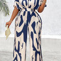 Plus Size, Women's Plus Size Batwing Sleeve Belted Print Jumpsuit