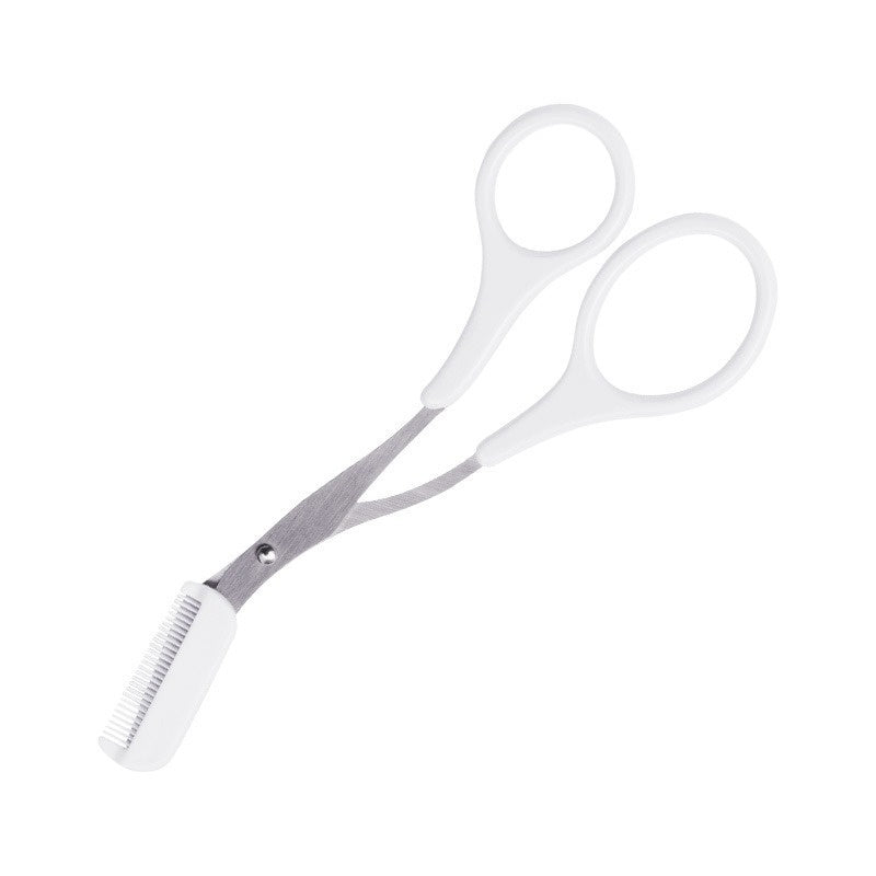 Tijera recortadora de cejas con peine para mujer y hombre, herramienta de maquillaje de acero inoxidable para depilación y modelado de cejas.