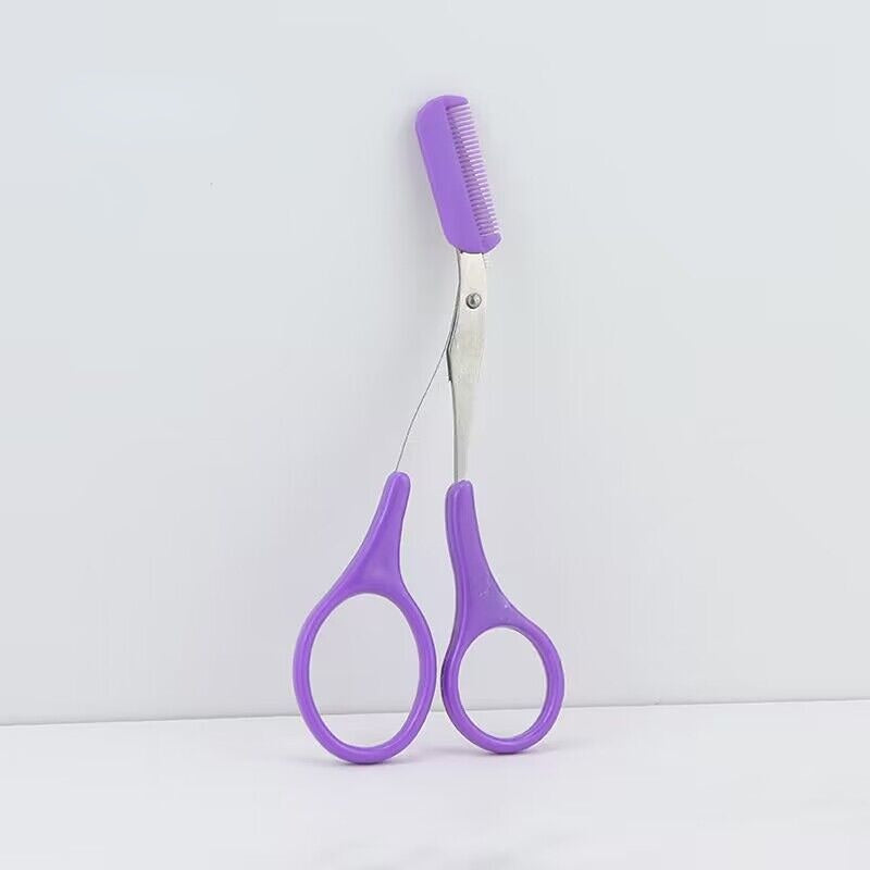Tijera recortadora de cejas con peine para mujer y hombre, herramienta de maquillaje de acero inoxidable para depilación y modelado de cejas.