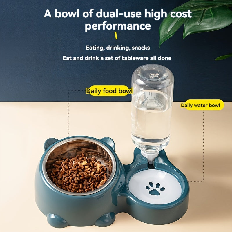 Elevated 2-in-1 Pet Feeder with Automatic Water Dispenser - Non-Slip, Tilted Stainless Steel Bowls for Cats & Dogs