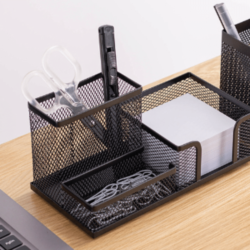 Portalápices de metal con tres rejillas de malla de hierro para estudiantes, multifuncional, para escritorio, material de papelería para oficina y aprendizaje, 1 unidad