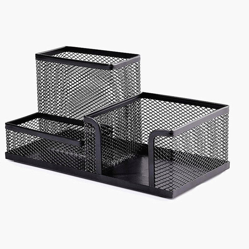 Portalápices de metal con tres rejillas de malla de hierro para estudiantes, multifuncional, para escritorio, material de papelería para oficina y aprendizaje, 1 unidad