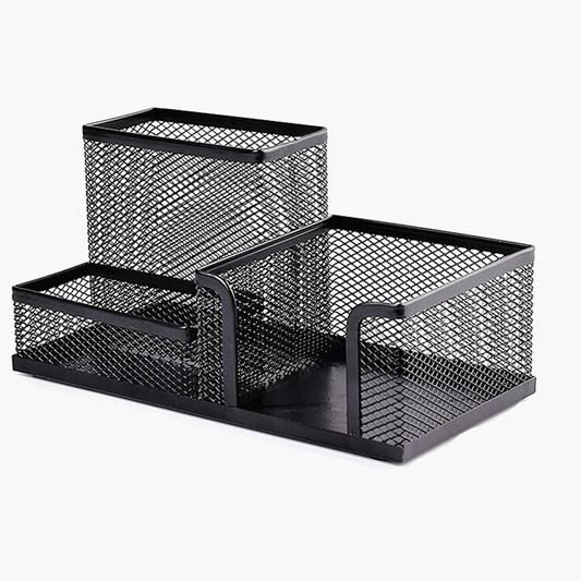 Portalápices de metal con tres rejillas de malla de hierro para estudiantes, multifuncional, para escritorio, material de papelería para oficina y aprendizaje, 1 unidad