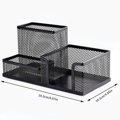 1pc Three Grids Combination Iron Mesh Metal Pen Holder Student Desktop Multifunctional Pen Holder Learning Office Stationery Supplies