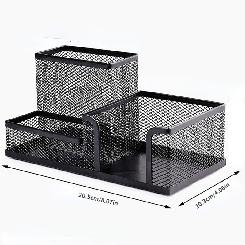 Portalápices de metal con tres rejillas de malla de hierro para estudiantes, multifuncional, para escritorio, material de papelería para oficina y aprendizaje, 1 unidad