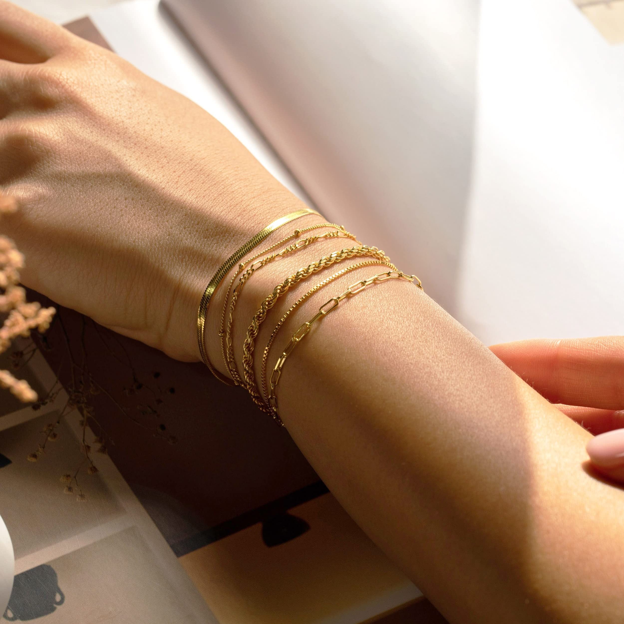 6-piece Fine Alloy Chain Bracelet Set Simple Women's Bracelet Jewelry Decoration Bead Quantity 5-9 Pieces
