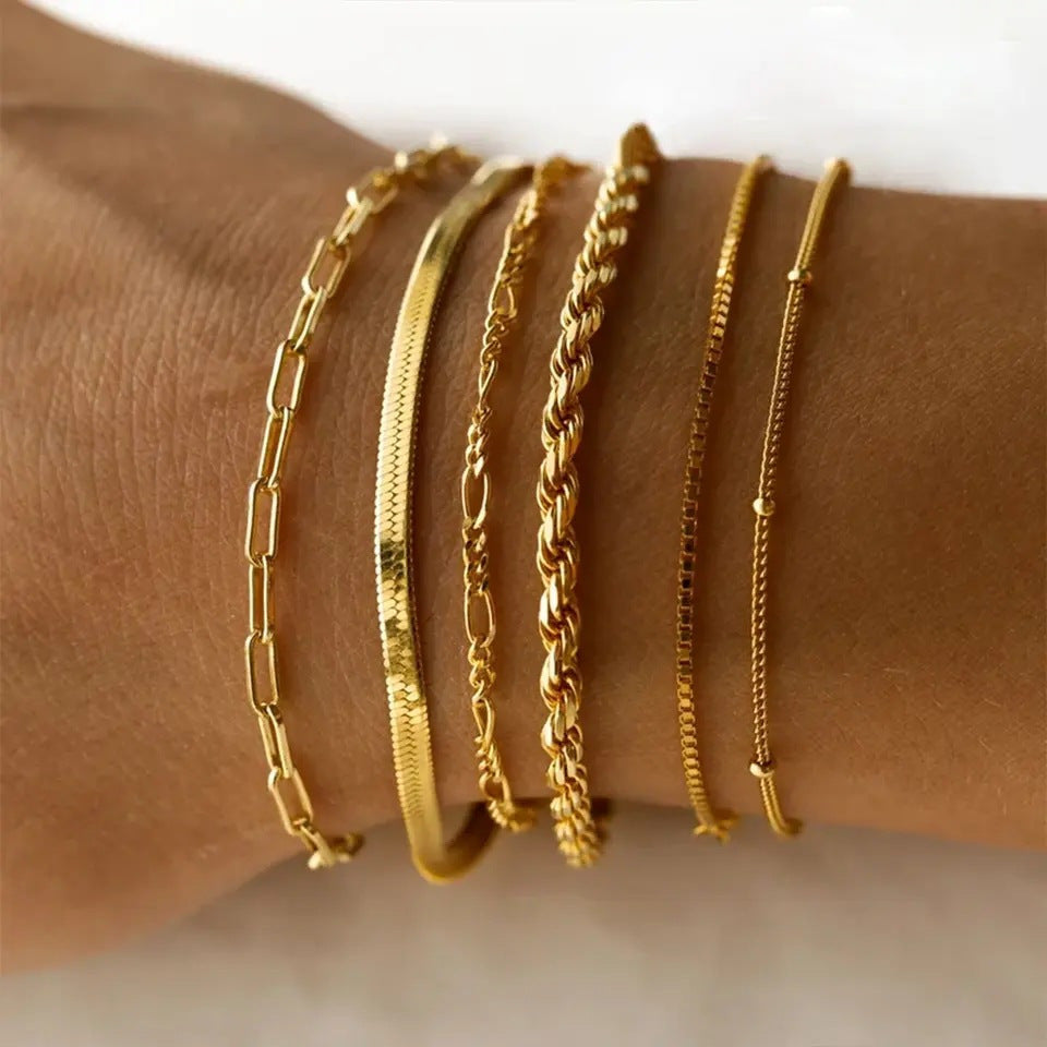 6-piece Fine Alloy Chain Bracelet Set Simple Women's Bracelet Jewelry Decoration Bead Quantity 5-9 Pieces