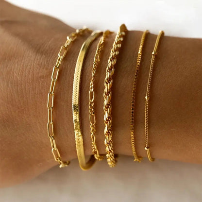 6-piece Fine Alloy Chain Bracelet Set Simple Women's Bracelet Jewelry Decoration Bead Quantity 5-9 Pieces