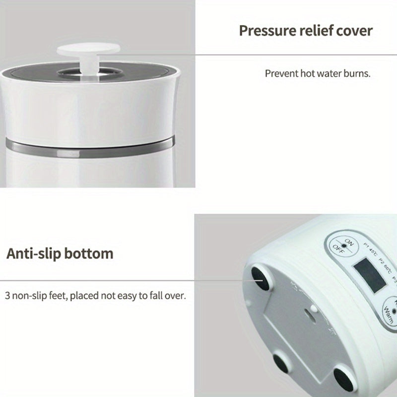 EU Plug Travel Electric Kettle, 350Ml Portable Small Tea Coffee Kettle Water Boiler, Personal Water Heater, with Temperature Control & LED Display, 300W, 304 Stainless Steel, Mini Heated Water Cup for Coffee, Tea, Milk, Soup,