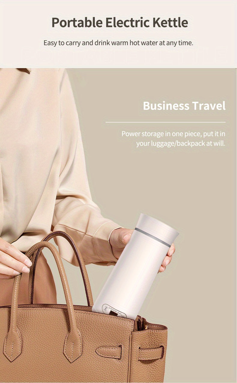 EU Plug Travel Electric Kettle, 350Ml Portable Small Tea Coffee Kettle Water Boiler, Personal Water Heater, with Temperature Control & LED Display, 300W, 304 Stainless Steel, Mini Heated Water Cup for Coffee, Tea, Milk, Soup,