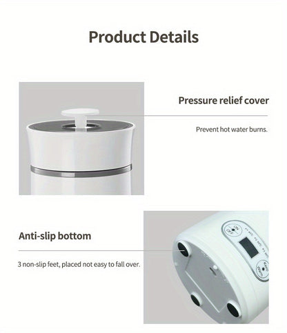 EU Plug Travel Electric Kettle, 350Ml Portable Small Tea Coffee Kettle Water Boiler, Personal Water Heater, with Temperature Control & LED Display, 300W, 304 Stainless Steel, Mini Heated Water Cup for Coffee, Tea, Milk, Soup,