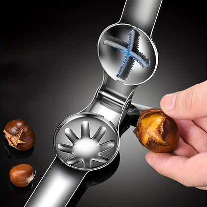 Stainless Steel Nutcracker - Versatile Chestnut, Walnut &amp; Dried Fruit Opener for Home, Outdoor Picnics &amp; Commercial Use