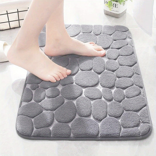 1pc Soft And Comfortable Memory Foam Bath Rug With Cobblestone Embossment - Rapid Water Absorbent And Washable - Non-Slip - Perfect For Shower Room And Bathroom Accessories, Home Fall Decor, Bathroom Decorations