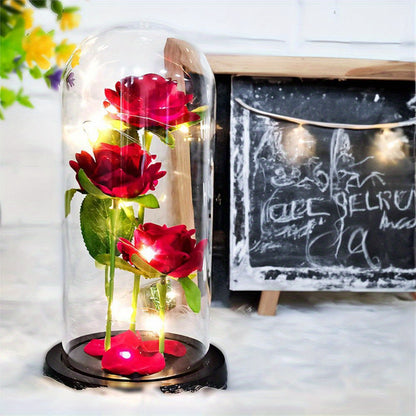 1 pieza, regalo de cumpleaños para ella, rosa artificial en cúpula, rosa con luz LED decorativa, regalo encantado para el Día de la Madre, Navidad, San Valentín, cumpleaños, lámpara de rosa (pilas no incluidas)
